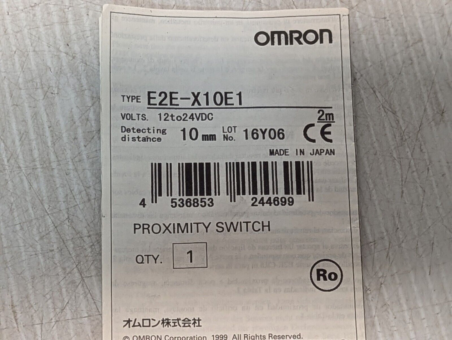 Omron E2E-X10E1 Proximity Switch, 12-24VDC, 2 Meter / 6.6' Cable - Free Shipping