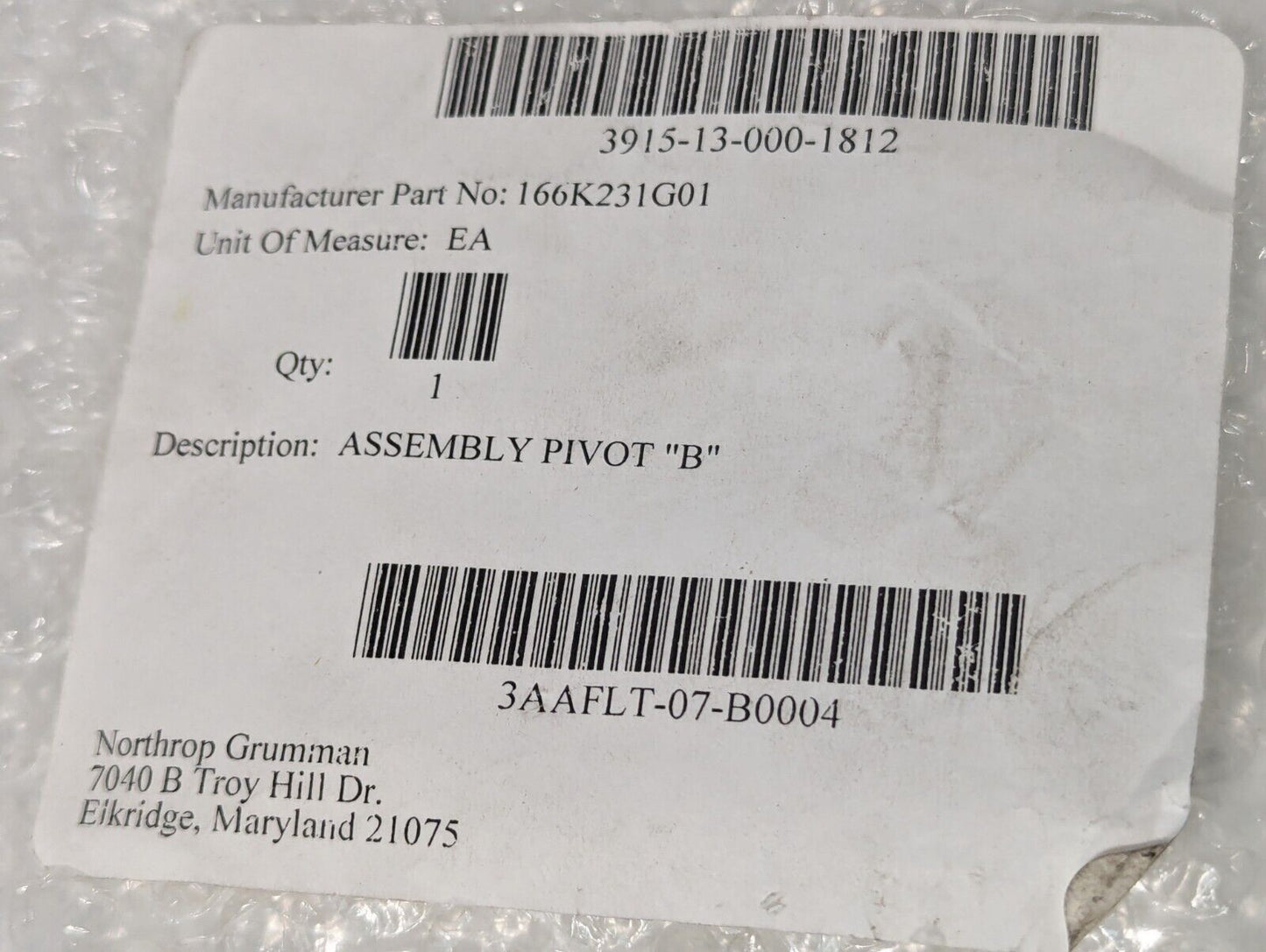 166K231G01 Pivot Assembly "B", 3915-13-000-1812 - Free Shipping
