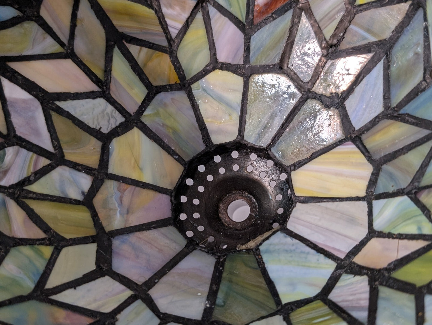 Vintage Leaded Glass Lamp Shade, 9" Wide, 6" Tall, Beautiful Piece