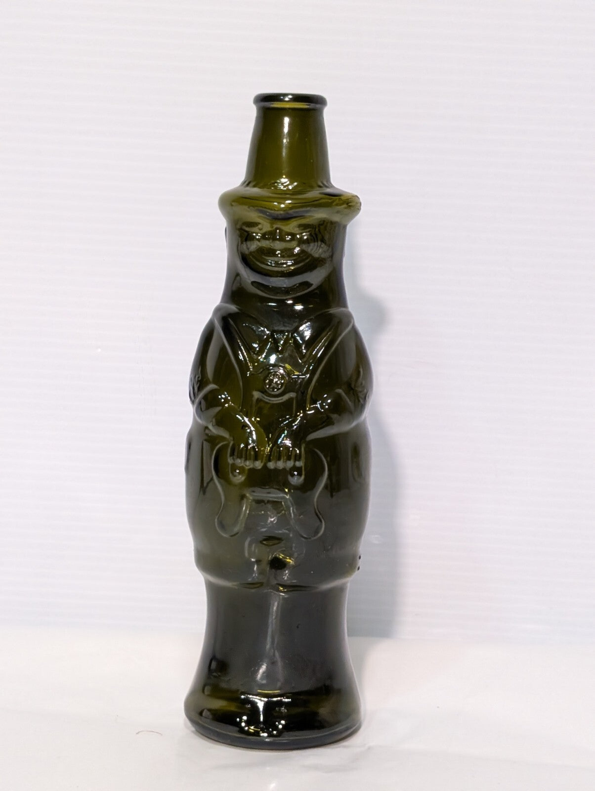 Vintage Tyrolian Brau Beer Figural German Man Olive Green Glass Bottle, 9" Tall