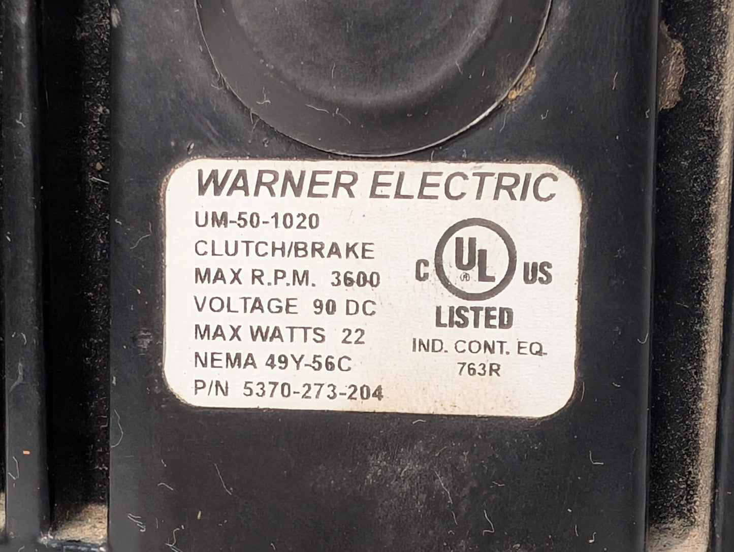 Warner Electric 5370-273-204, UM-50-1020 Clutch, Brake 90VDC, 3600RPM Max, 22W