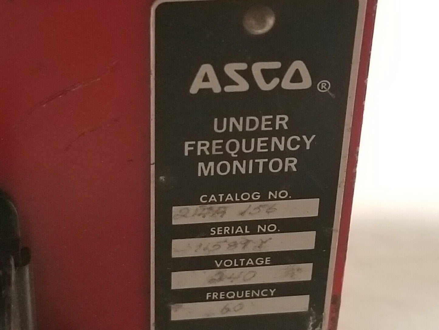ASCO underfrequency monitor, 214A-156, 240VAC, trip 59.3 Hz, time delay 0.120 s