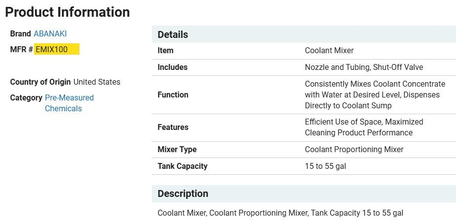 Abanaki EMIX100 EconoMixer 100 Coolant Proportioning Mixer w\ Wall \ Drum Mount
