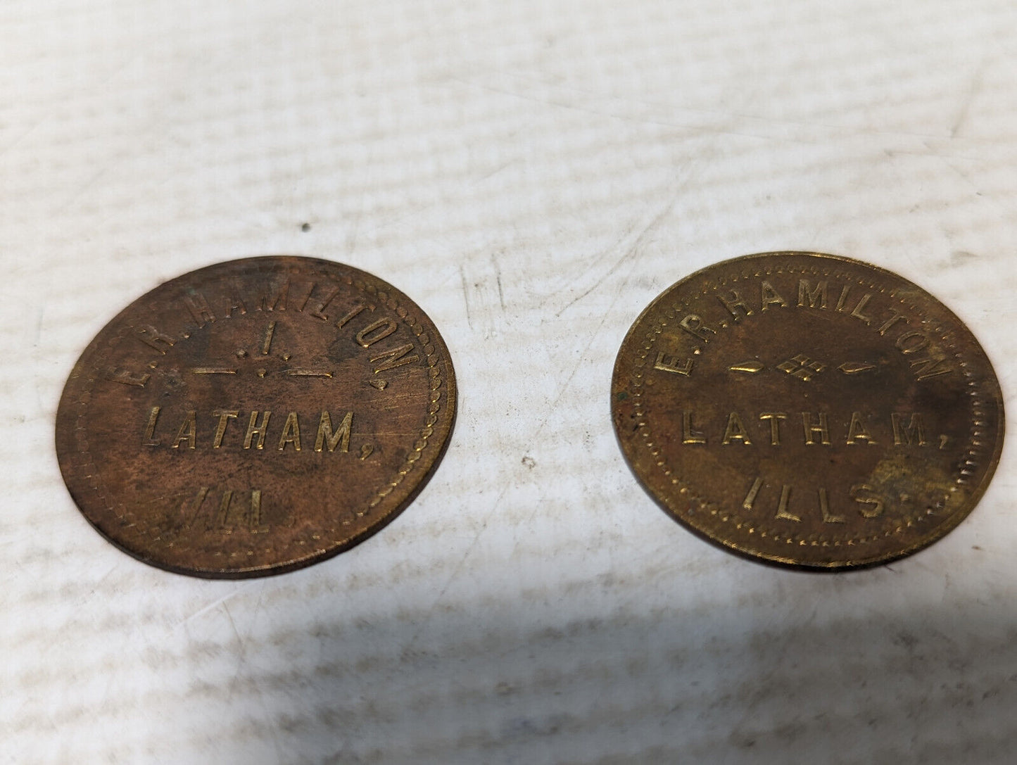 Vintage Merchandise Tokens E.R. Hamilton Latham, ILLS "Good for 50c"