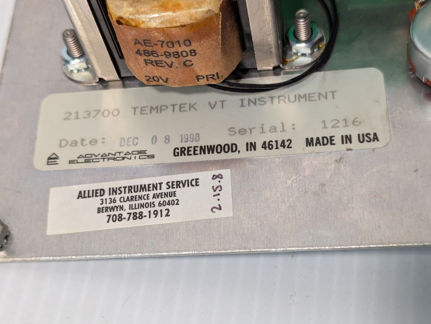 Advantage Electronics 213700 Temptek VT Instrument temperature control panel