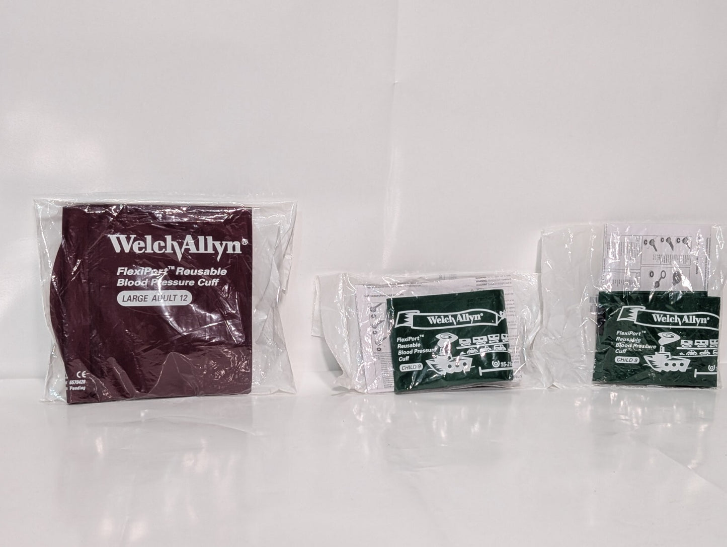 3) Welch Allyn FlexiPort Reusable Blood Pressure Cuffs, Large Adult 12 & Child 9