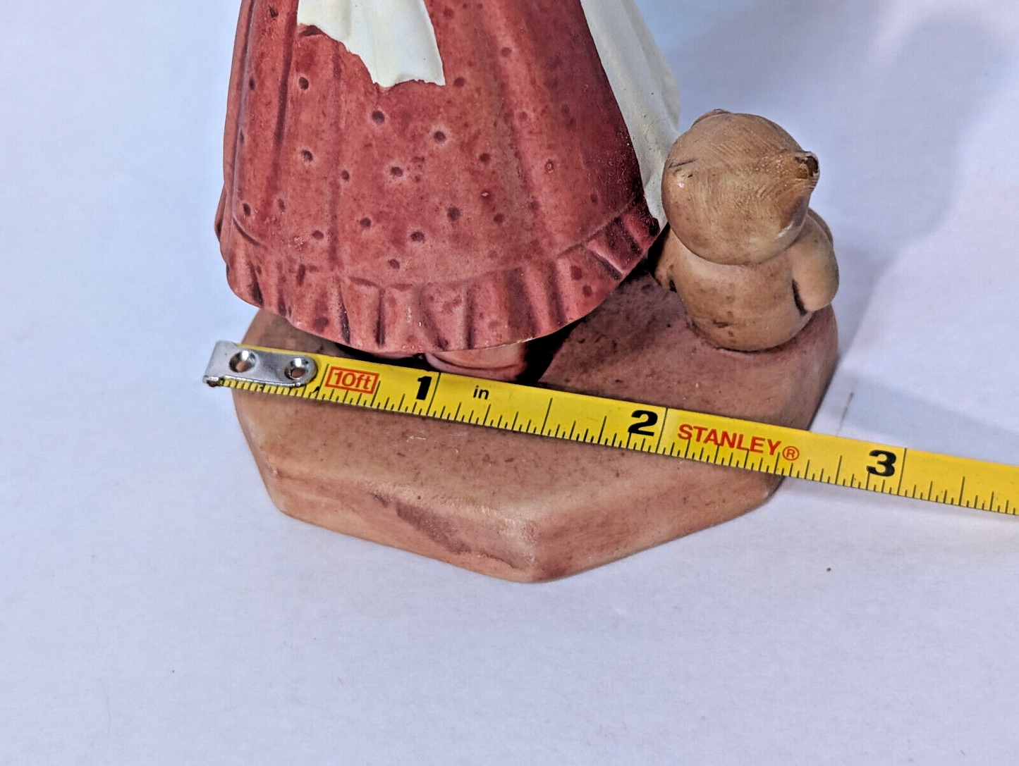 Vintage Ceramic Figurine Girl, Teddy Bear, Chores, Bonnet, Holly Hobbie, 1970s