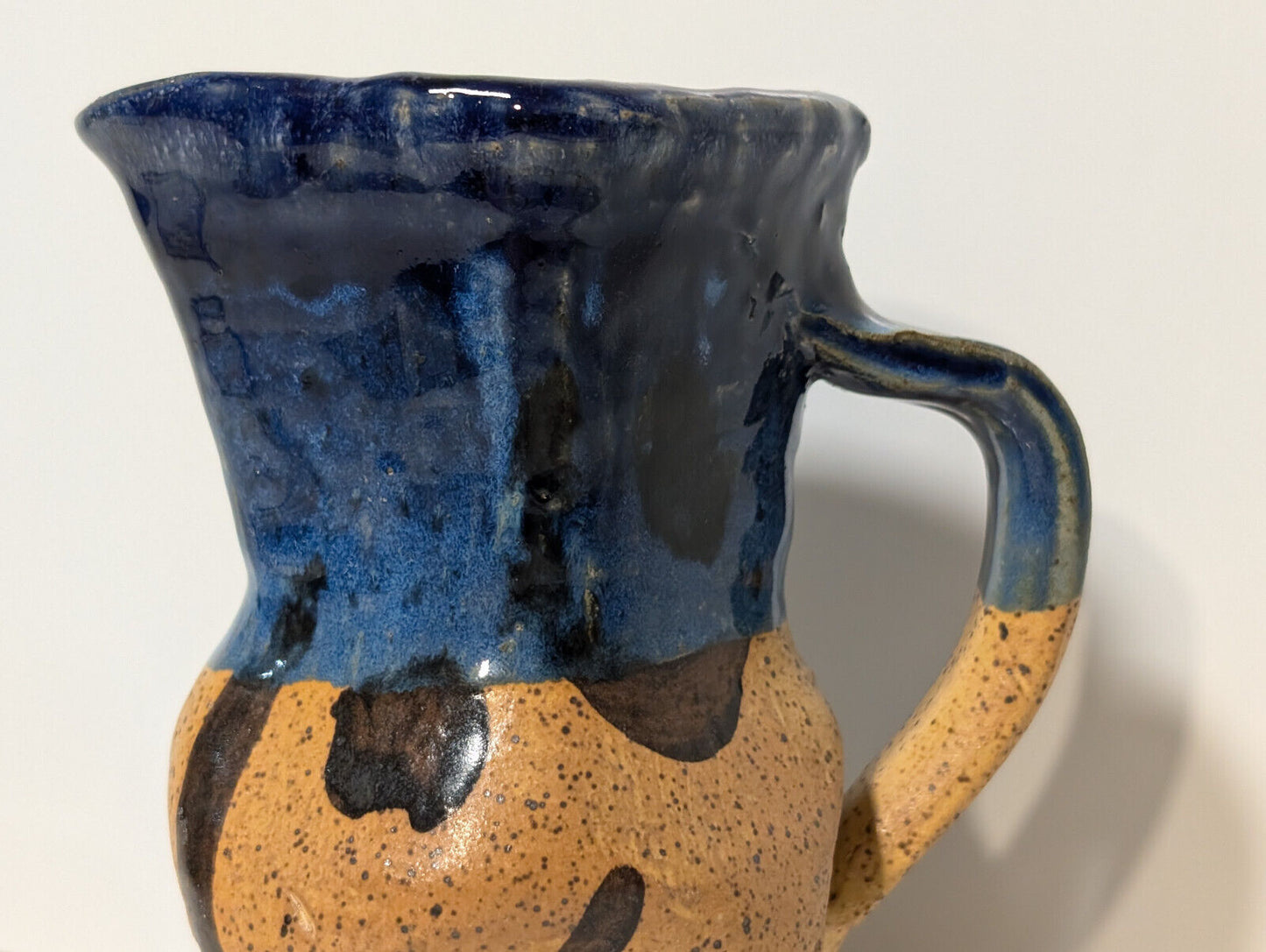 Vintage Blue Brown Glaze Artisan, Folk Art, Handmade, Pottery Mug, Vase, Planter