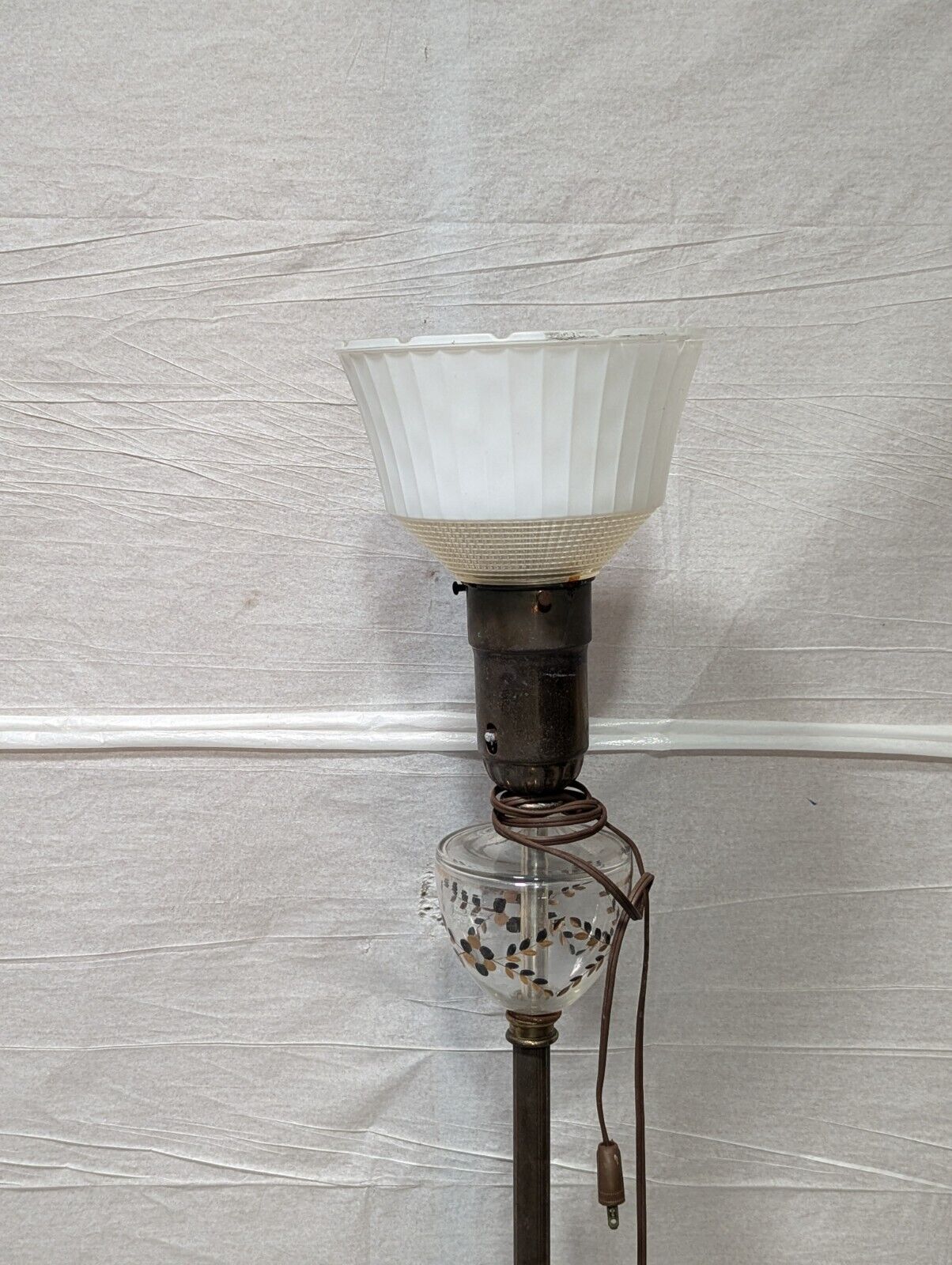 Vintage Mid-Century Milk Glass Floor Lamp 58" Tall