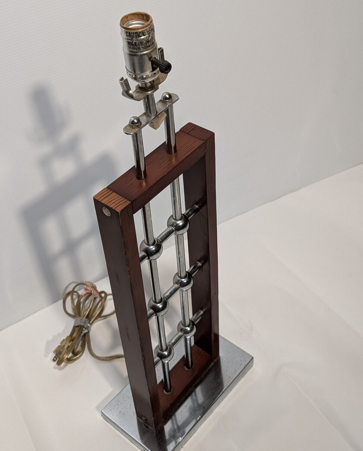 1970's/ 80's Vintage, Brutalism, MCM, Rectangular Table Lamp Wood Chrome Spheres