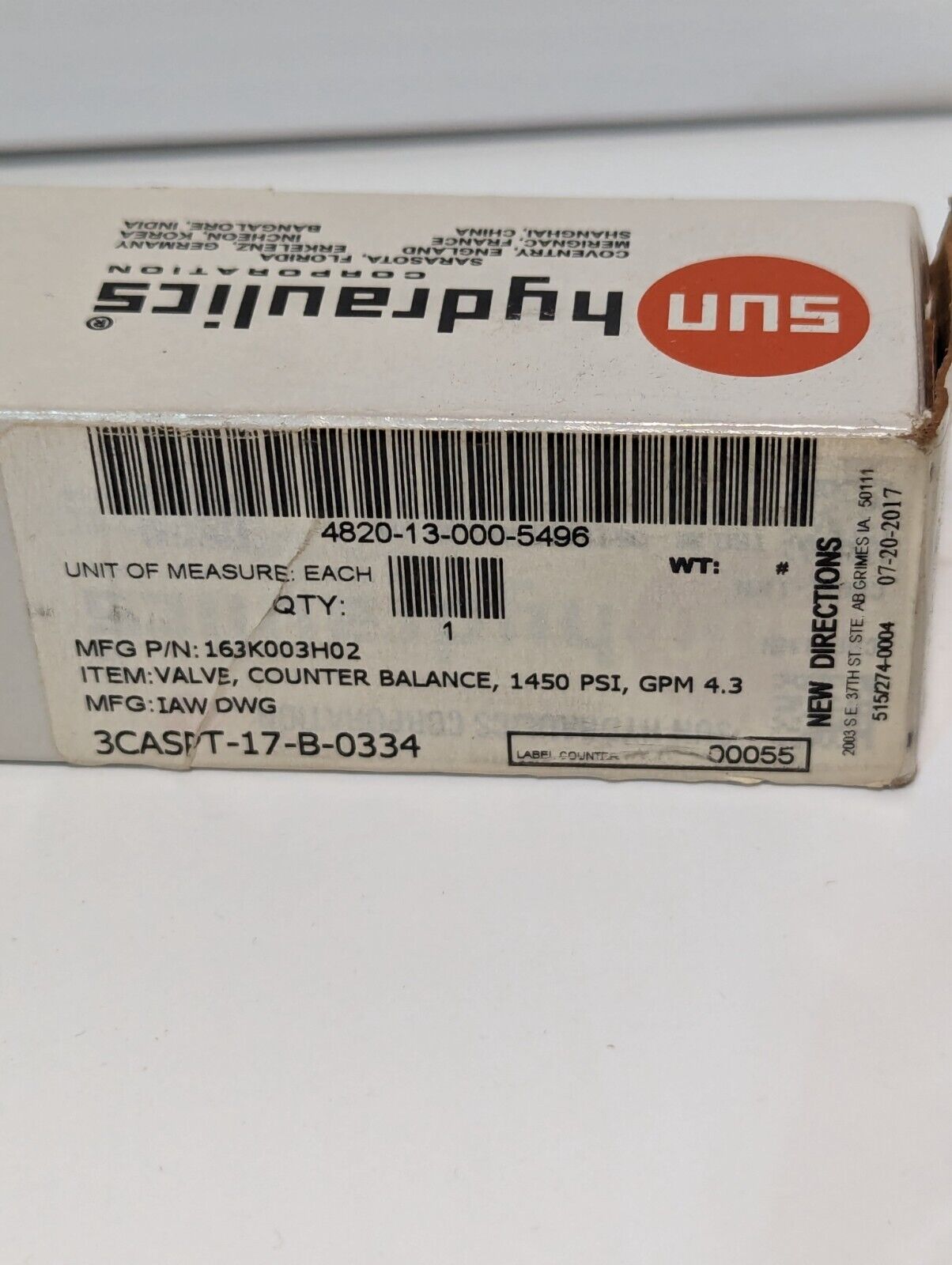 Sun 163K003H02 CBCA-LHN Cartridge Valve 1450PSI GPM 4.3