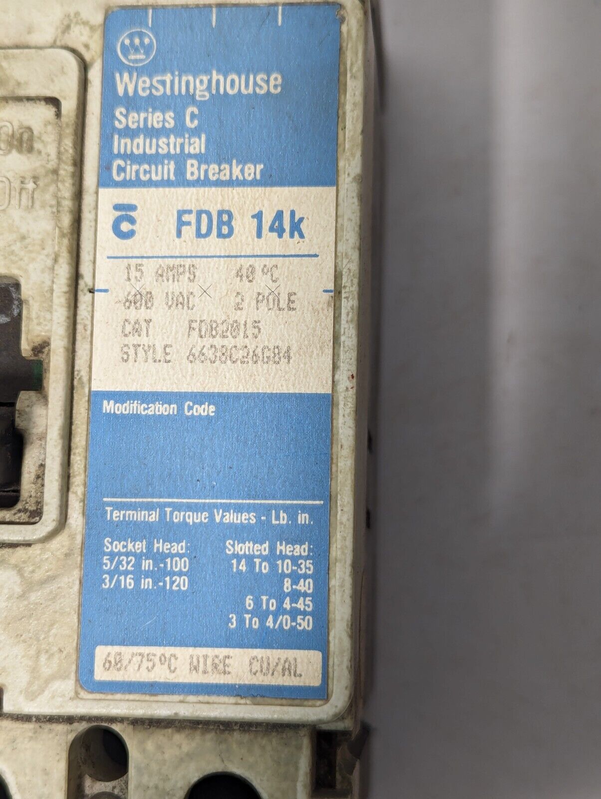 Westinghouse FDB2015 Circuit Breaker 15A, 600vac, 2-Pole - Free Shipping
