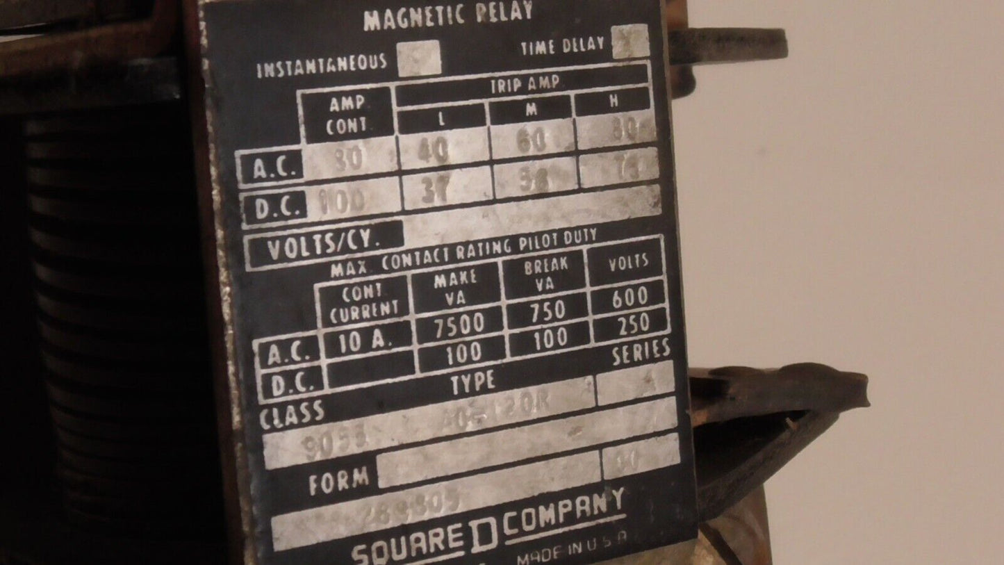 Square D Magnetic Relay 9055 A0-120R A Coil 750C10G2