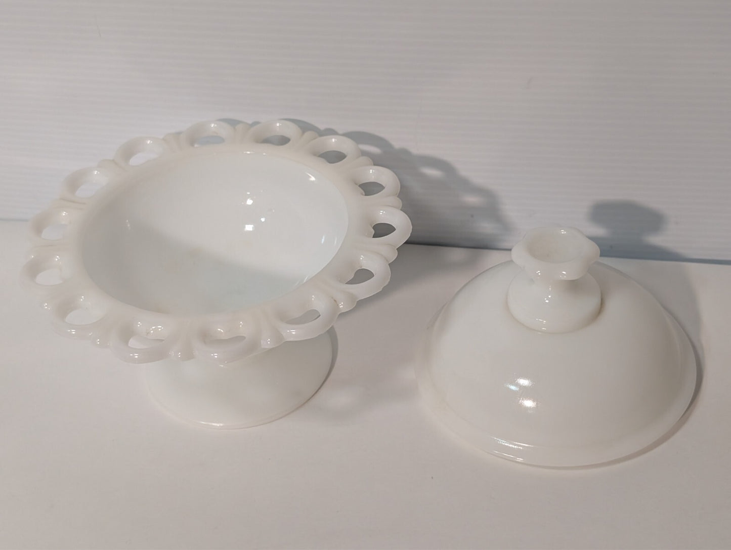 Vintage White Milk Glass Candy Dish Mid-Century 7" Diameter 6.5" Height