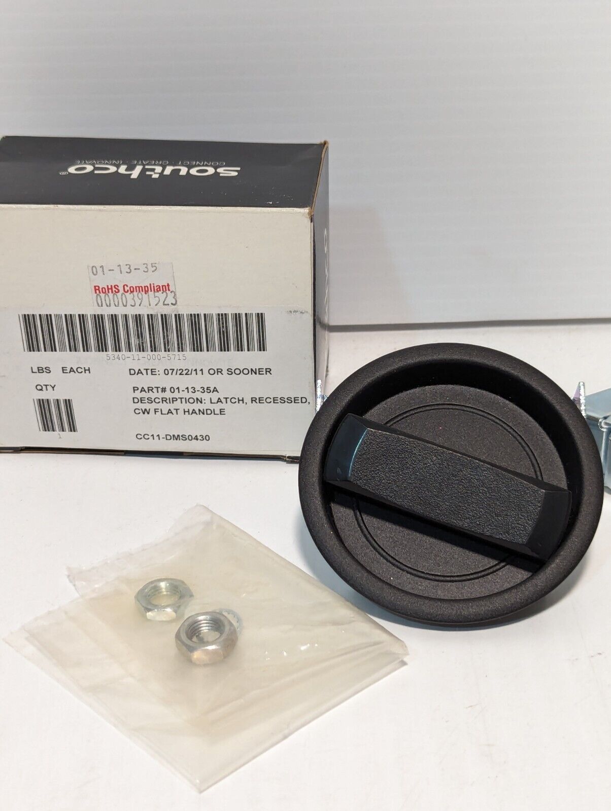 SouthCo 01-13-35A RoHS Compliant Latch Recessed CW Flat Handle - Free Shipping