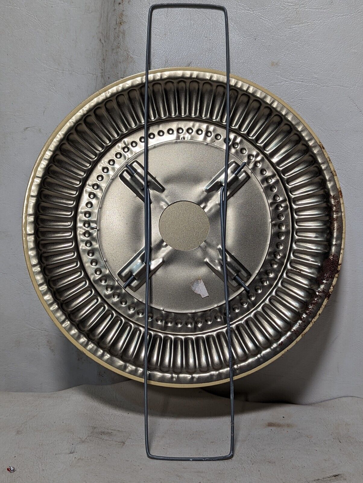8 inch vintage vent cover, metal, snowy farm with hills