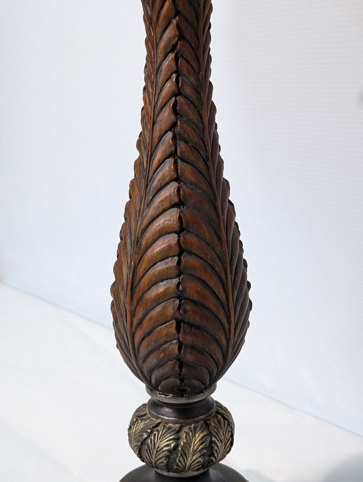 Vintage 1970s Wood, Leaf, Gold, 36" Table Lamp, Teak, Earthy, Eclectic, Nouveau