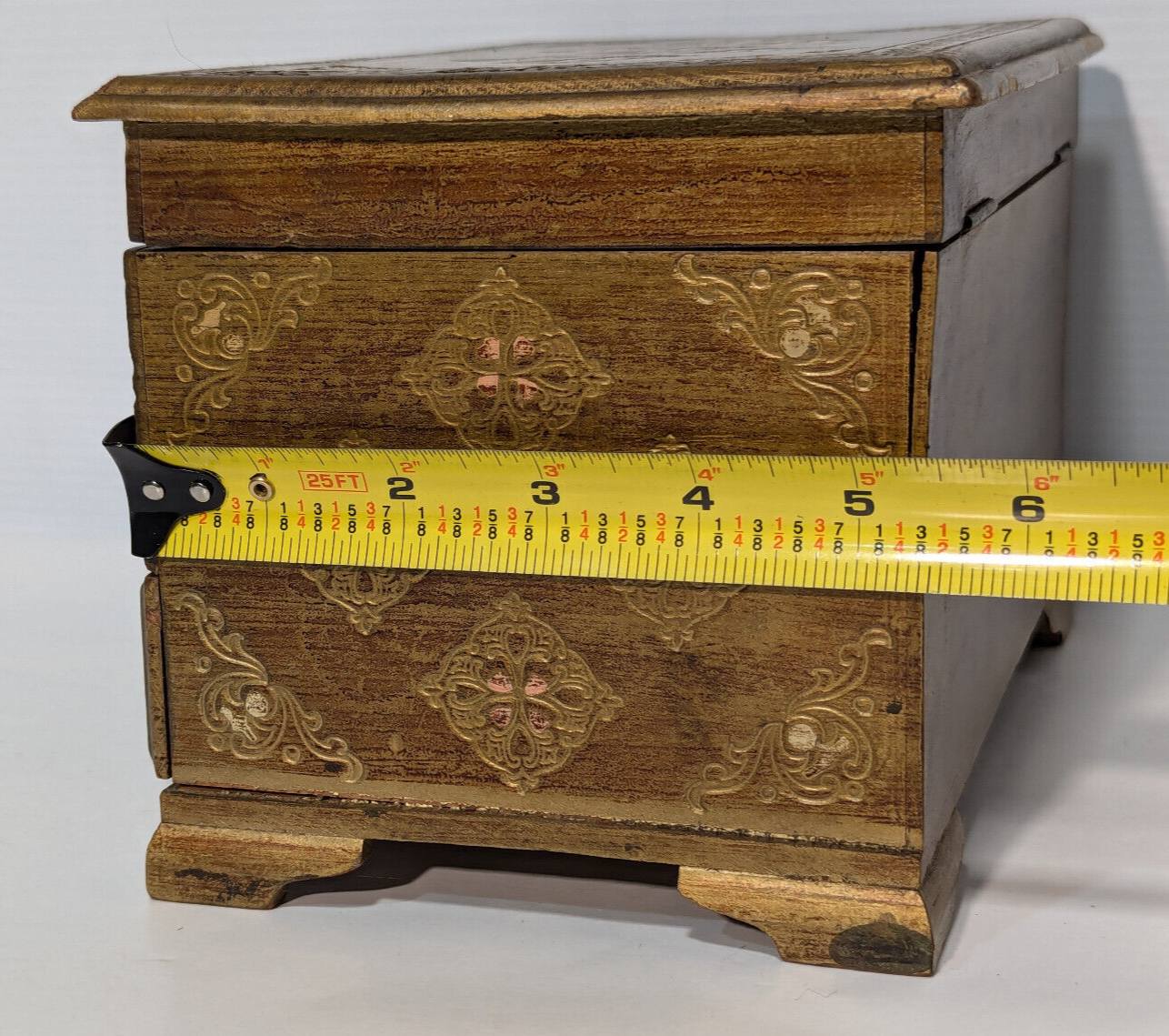 Vintage 1960s Gold Florentine Royal Sealy Wooden Drawer Chest Mirror Jewelry Box