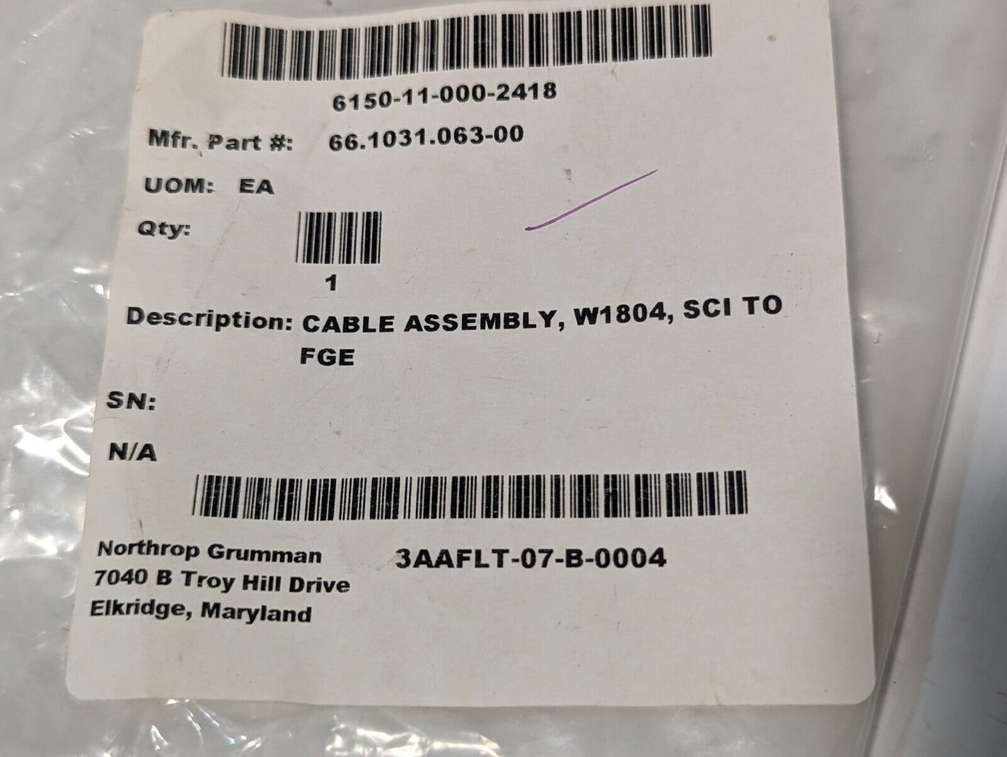 66.1031.063-00 Cable Assembly, SCI to FGE, W1804, 6150-11-000-2418 - Free Ship