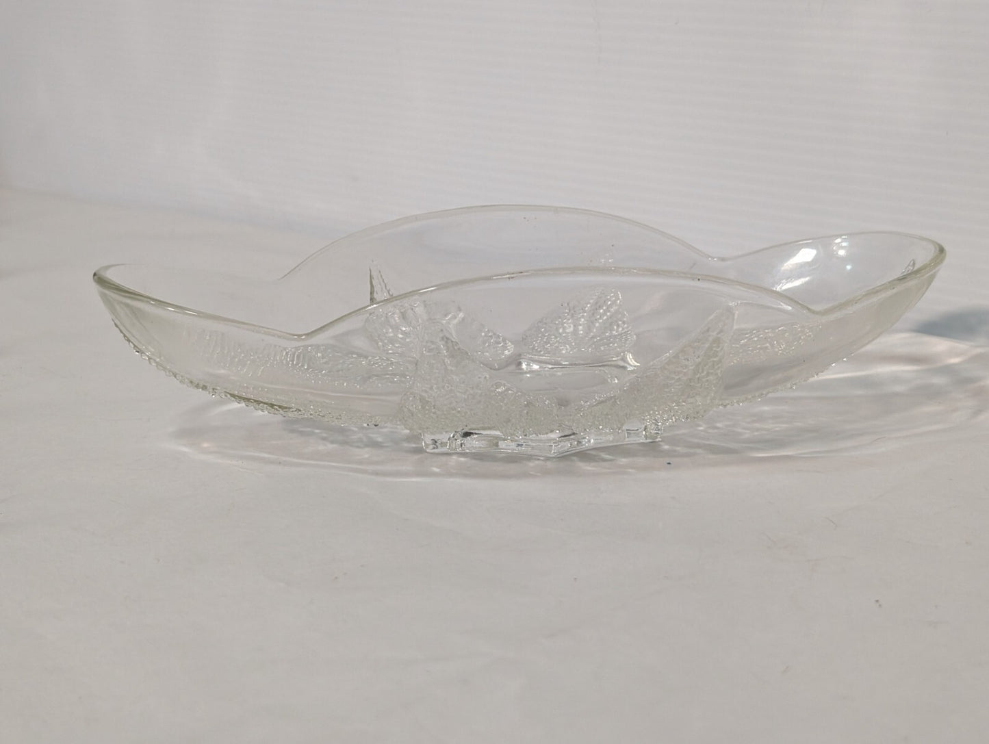 Vintage Oval Renaissance Hocking Clear Glass Dish with Beaded Leaf Motif