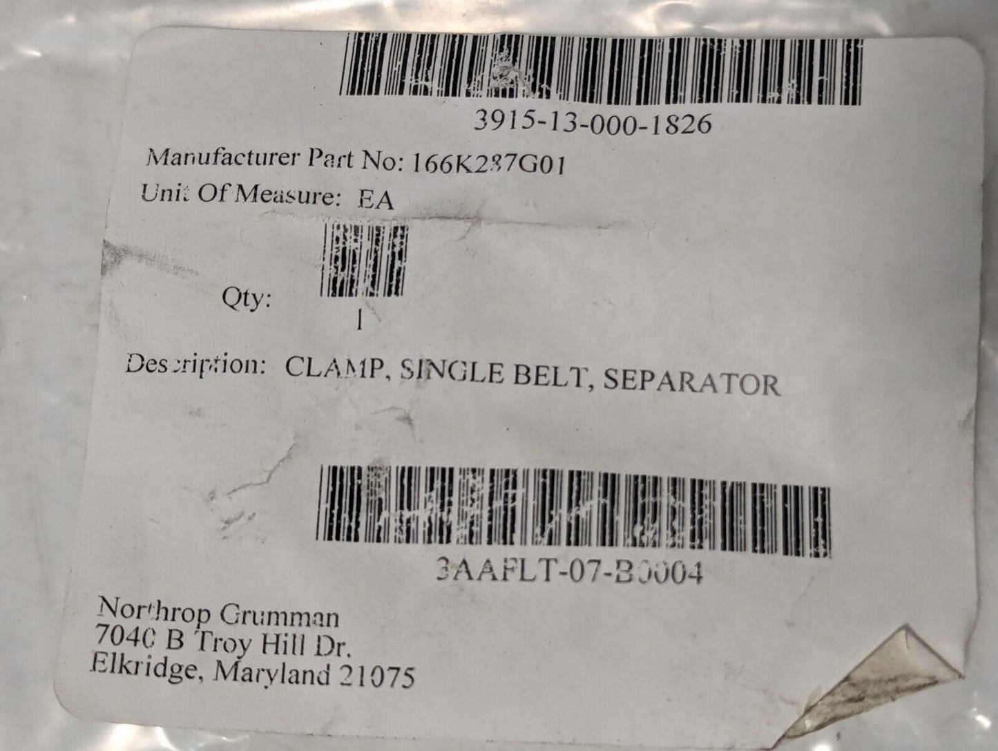3915-13-000-1826 166K287G01 Single Belt Separator Clamp - Free Shipping