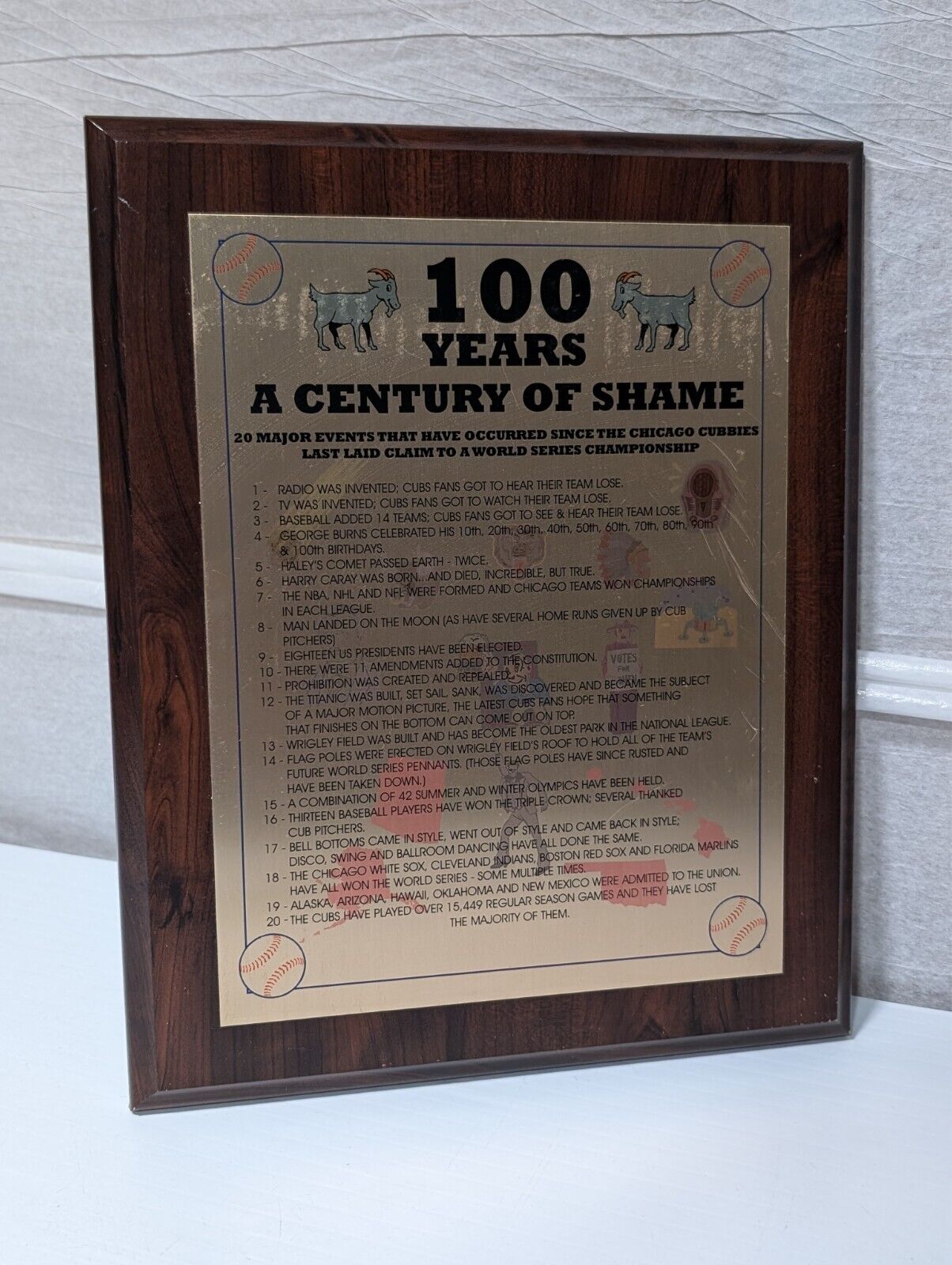 Vintage Chicago Cubs 100 Years of Shame No World Series Plaque Hilarious Funny