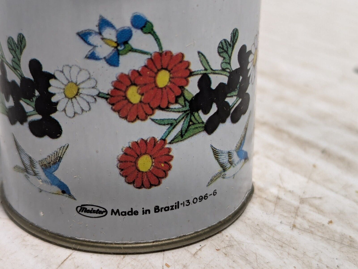 Vtg Meister 5 Tin Spice Canister Set with Rack Wild Flowers & Birds-Free Shippin