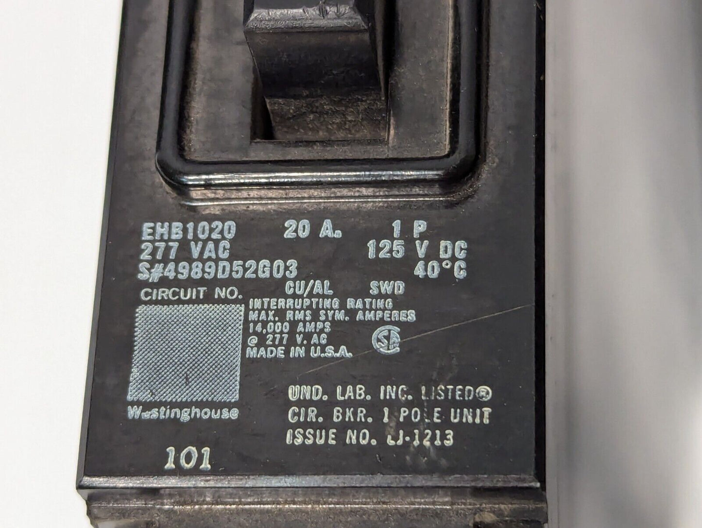 Lot of 6 Westinghouse EHB1020 Molded Case Circuit Breaker, 20 Amp, 277 Volt, 1-P
