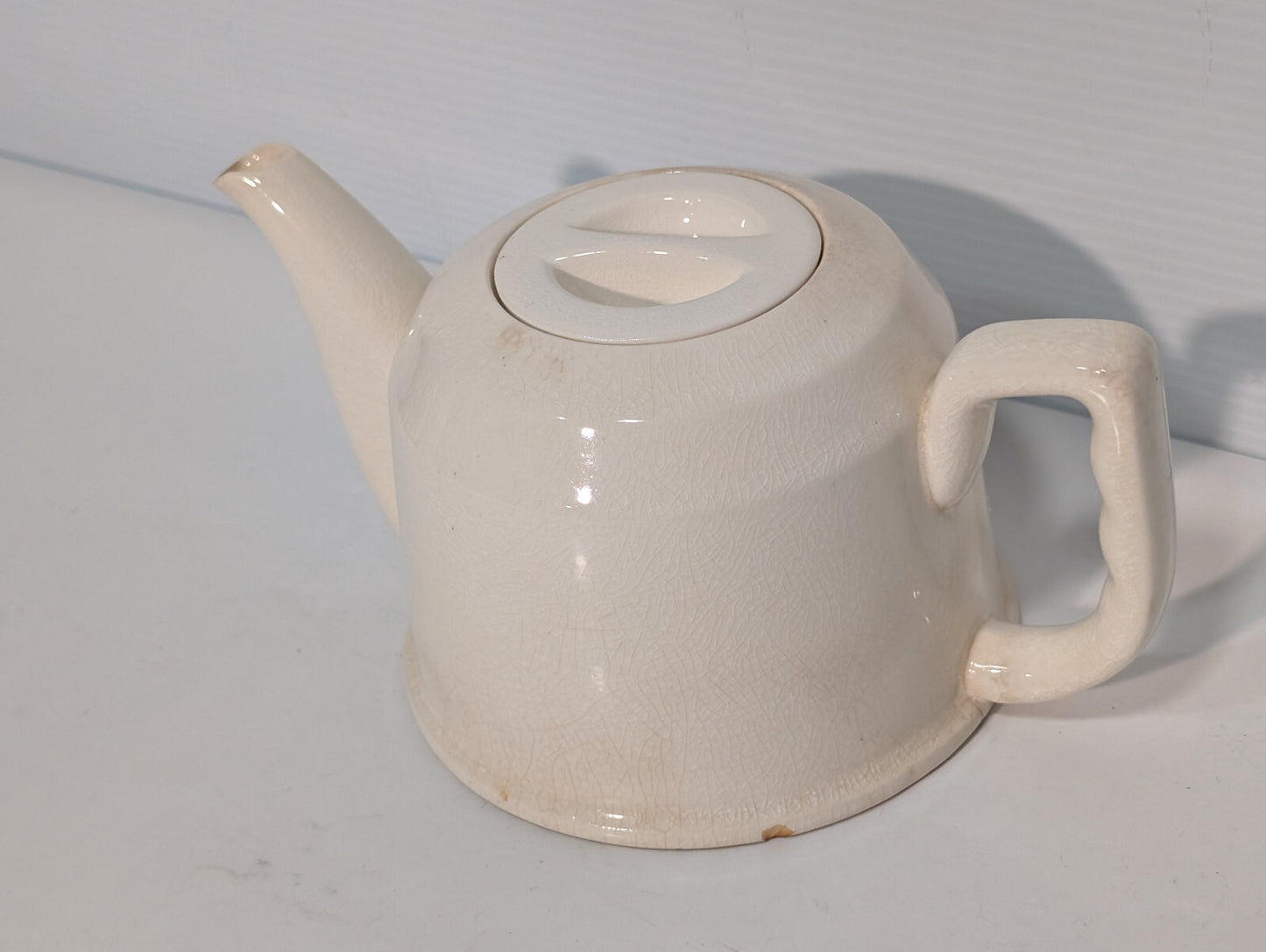 Vintage Mid Century Ceramic Stovetop Tea Pot Kettle Cream Crazing Crackle Lid