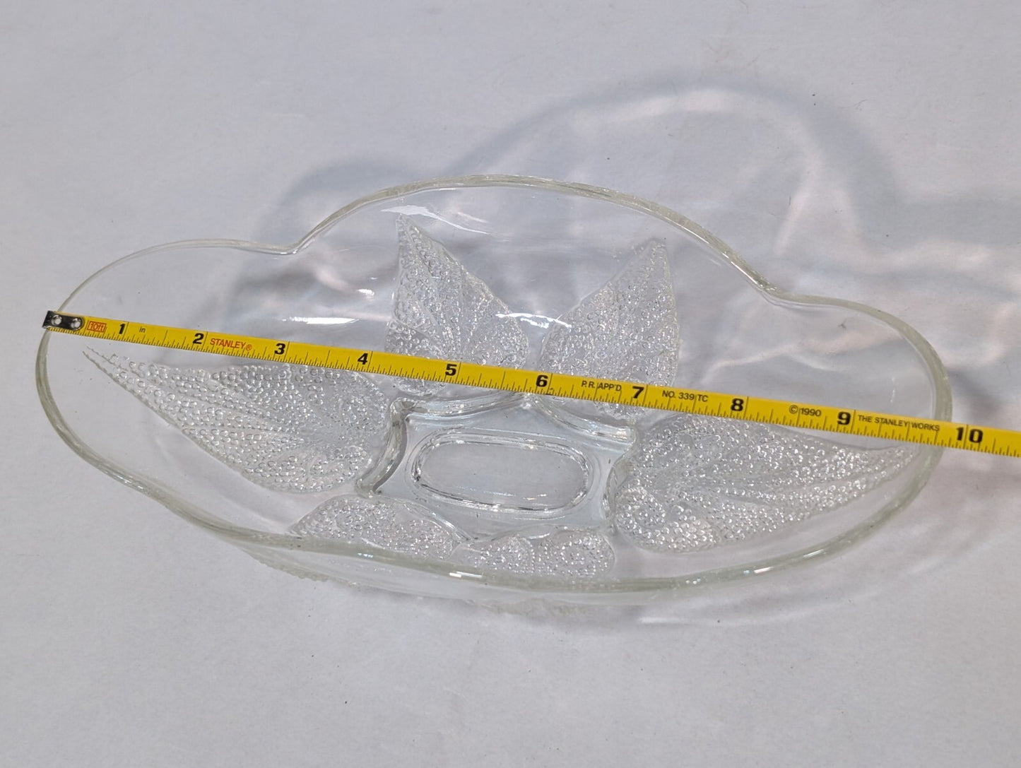 Vintage Oval Renaissance Hocking Clear Glass Dish with Beaded Leaf Motif
