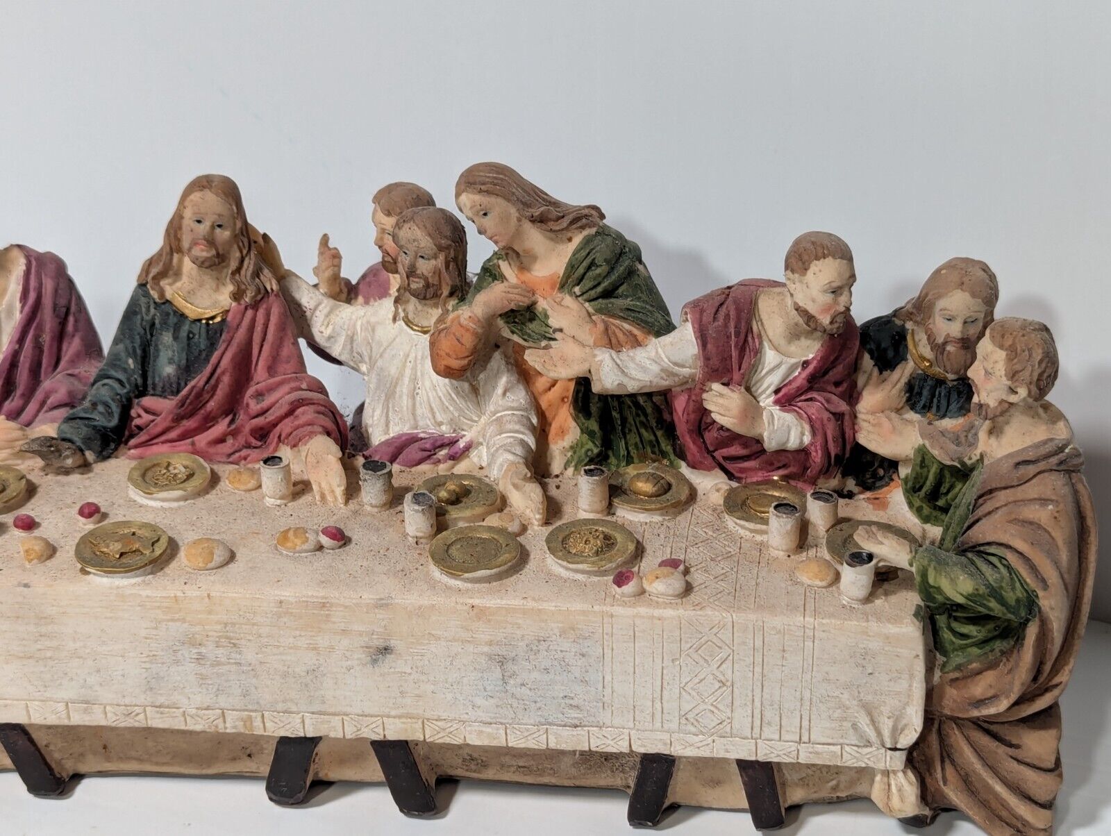 The Last Supper Jesus & Disciples Sculpture Christian Decor 14.5" L, 5" H, 4" W