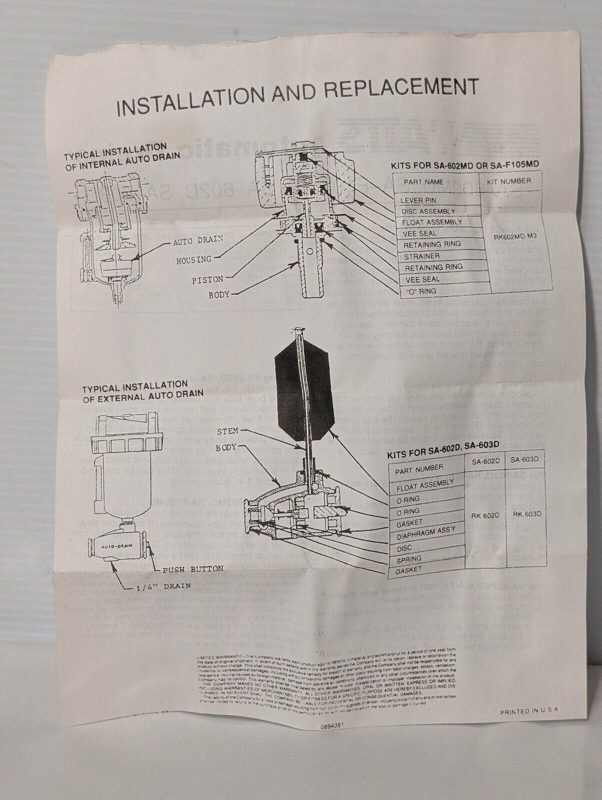 Watts Fluid Air SA-602MD-M4 Automatic Drain Assembly, 0655755