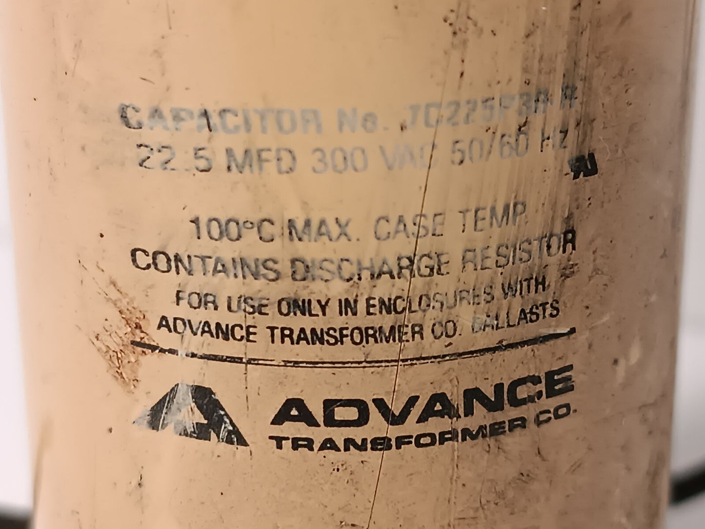 Advance Transformer Co. 7C225 Capacitor, 22.5 MFD, 300 VAC, 50/60Hz