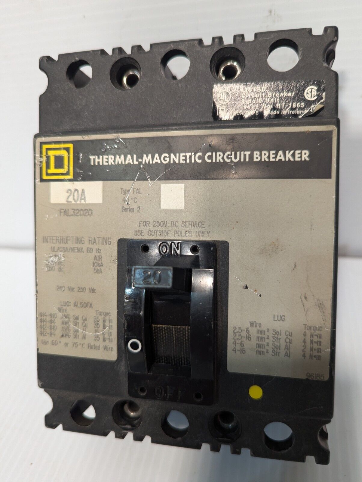 Square D FAL32020 circuit breaker, 20A, 240VAC, 250VDC, 3 poles - Free Shipping