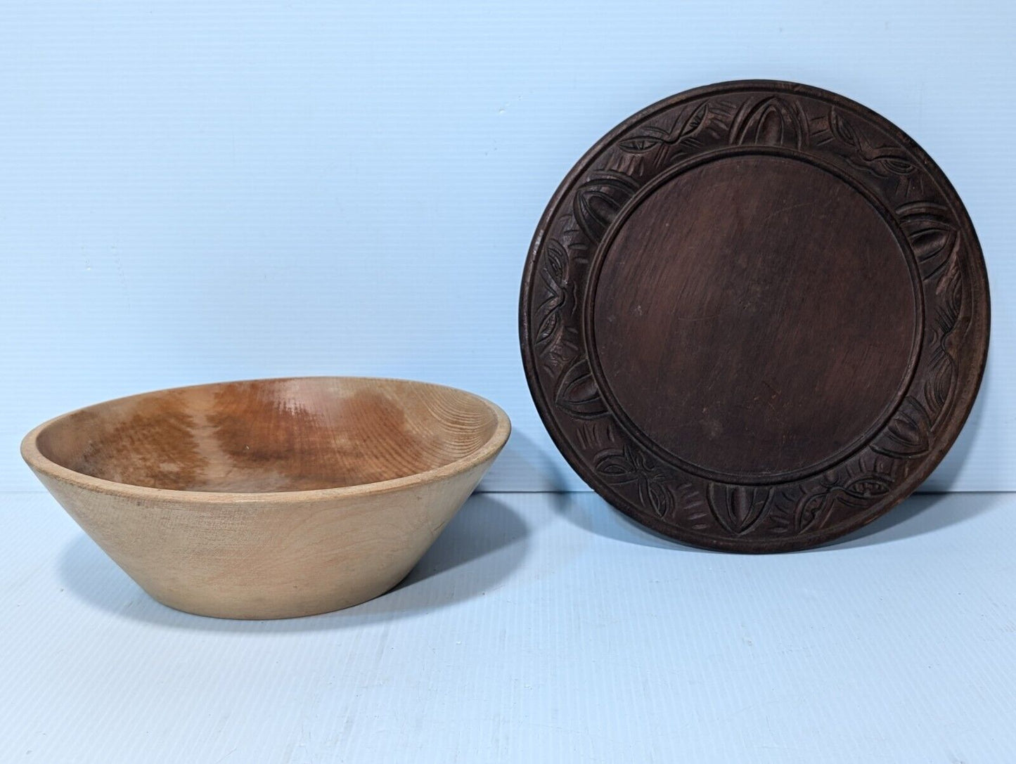 Traditional Wooden Plate and Bowl as pictured, not as shiny - Free Shipping
