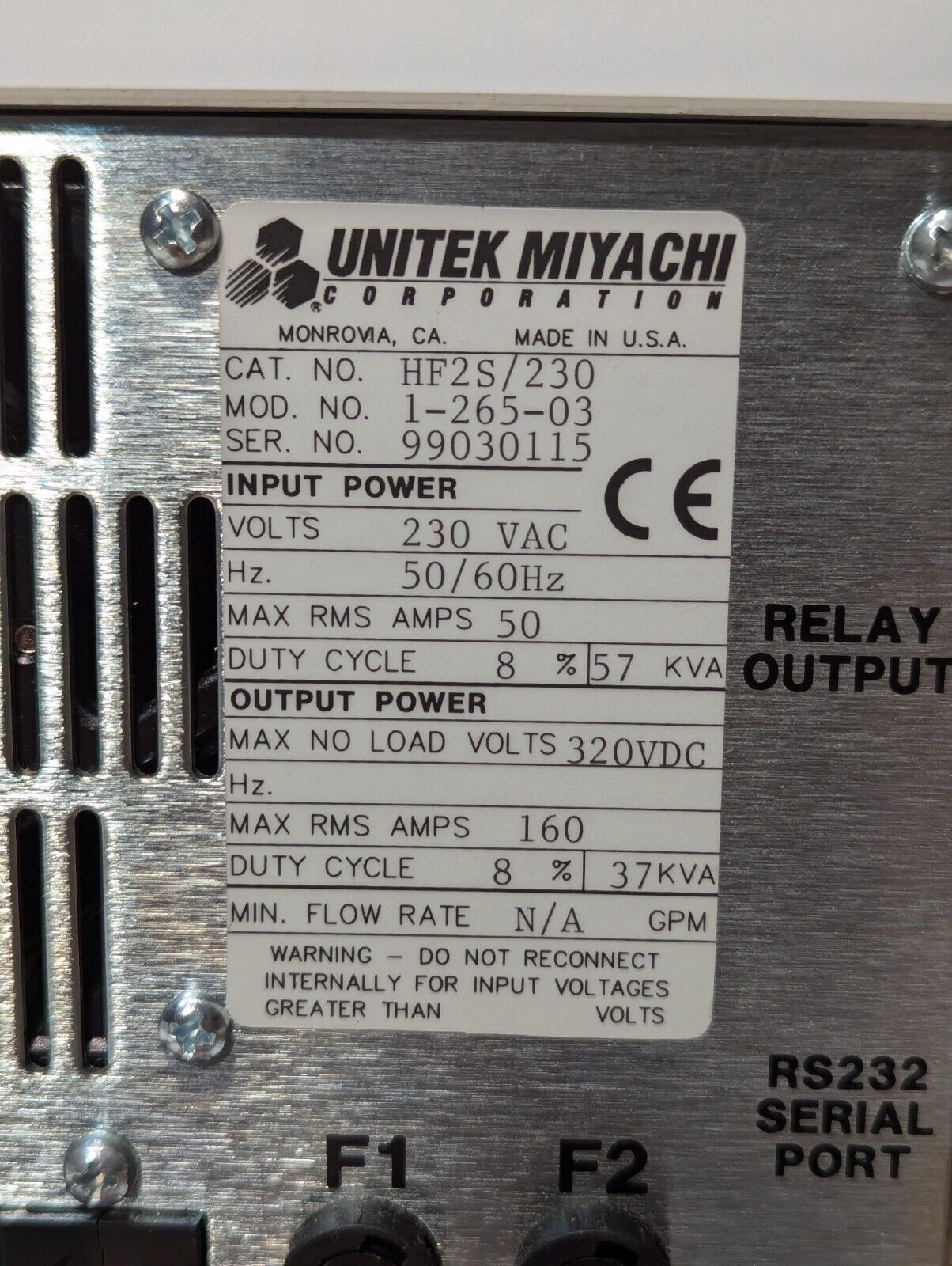 Unitek Miyachi HF2S/230, 1-265-03 2KHz high-freq resistance welding power supply