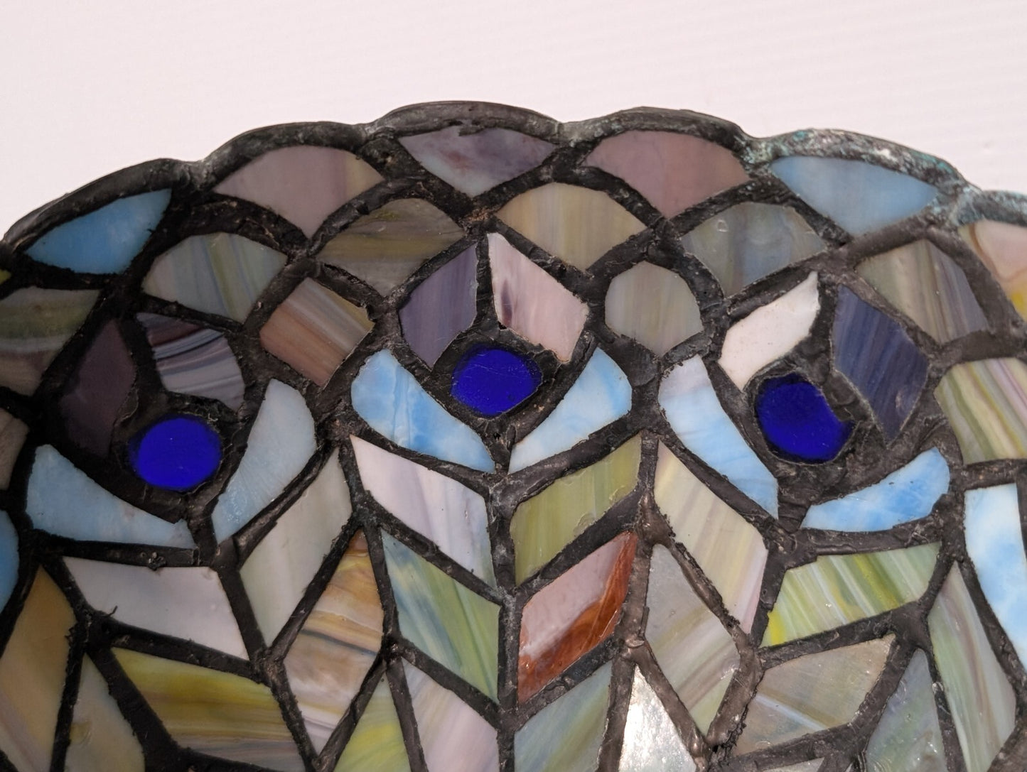 Vintage Leaded Glass Lamp Shade, 9" Wide, 6" Tall, Beautiful Piece