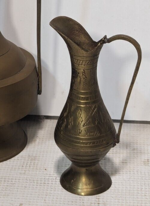 Vintage Solid Brass Hand-Etched Oil Decanter Lamp 1960s - Free Shipping