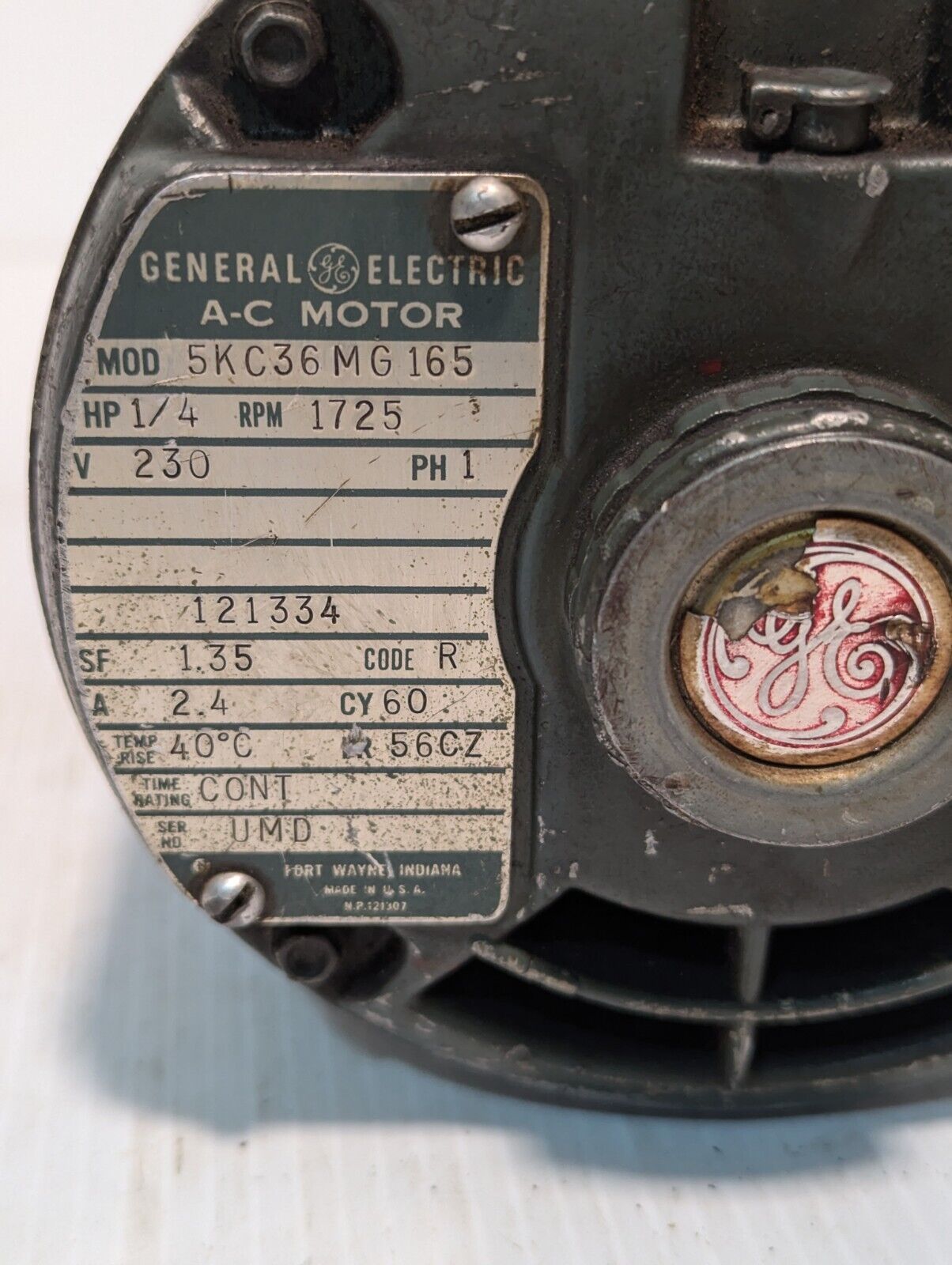 GE 5KC36MG165 Motor .25 HP 1725 RPM 230 V - Free Shipping