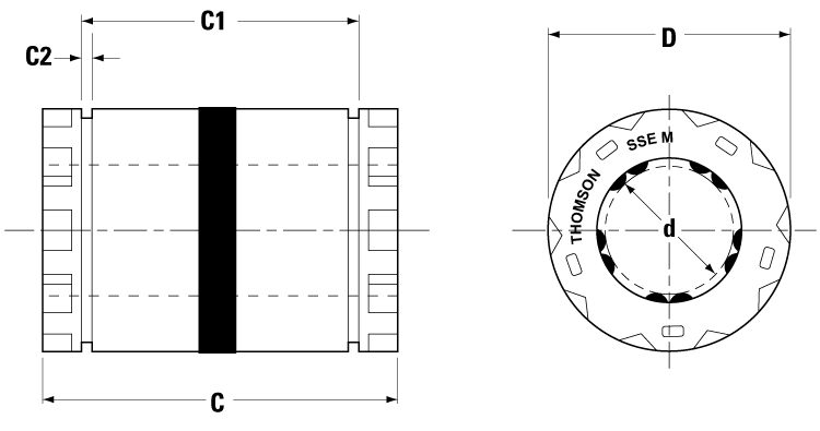 Thomson SSEM25WW Ball Bushing Bearing, 25mm, Self-Aligning, Adjustable