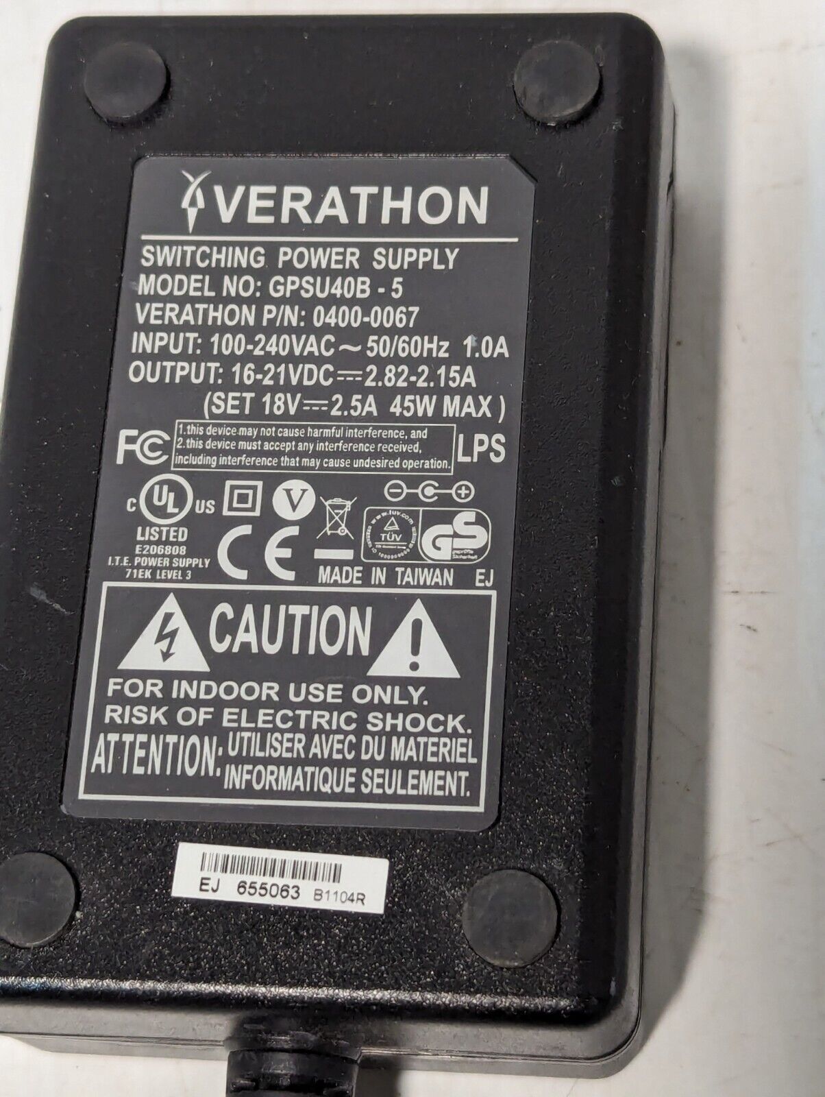 Verathon Switching Power Supply GPSU40B-5 - Free Shipping