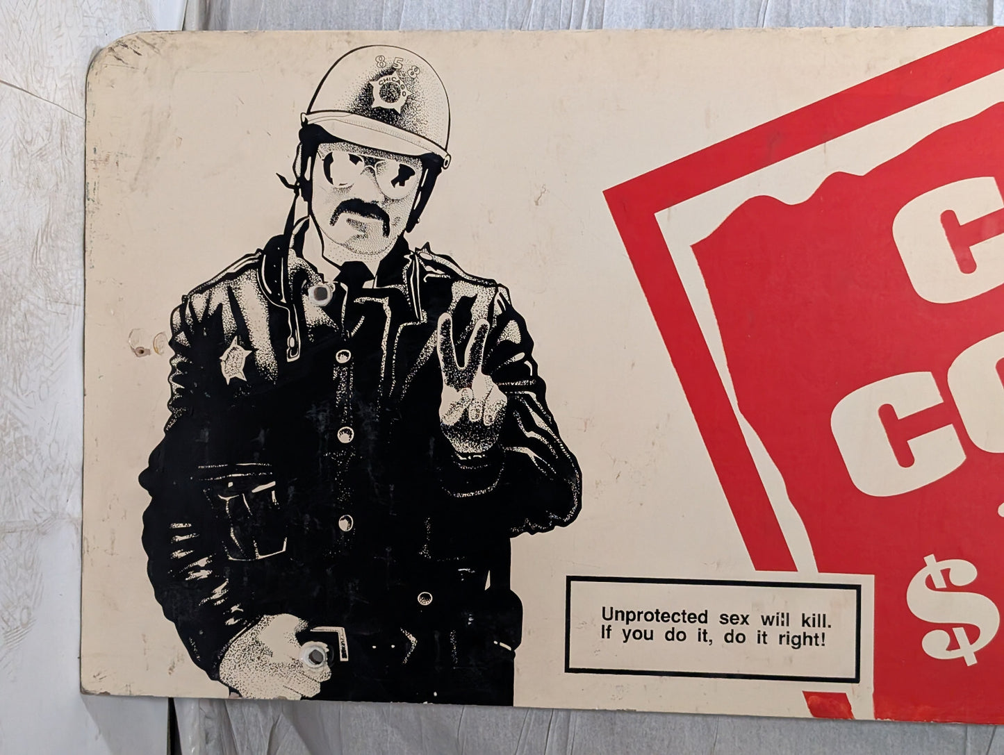 Vintage The Alley Chicago Memorabilia Bus Stop Bench Sign Cop Moto Punk Goth Ad