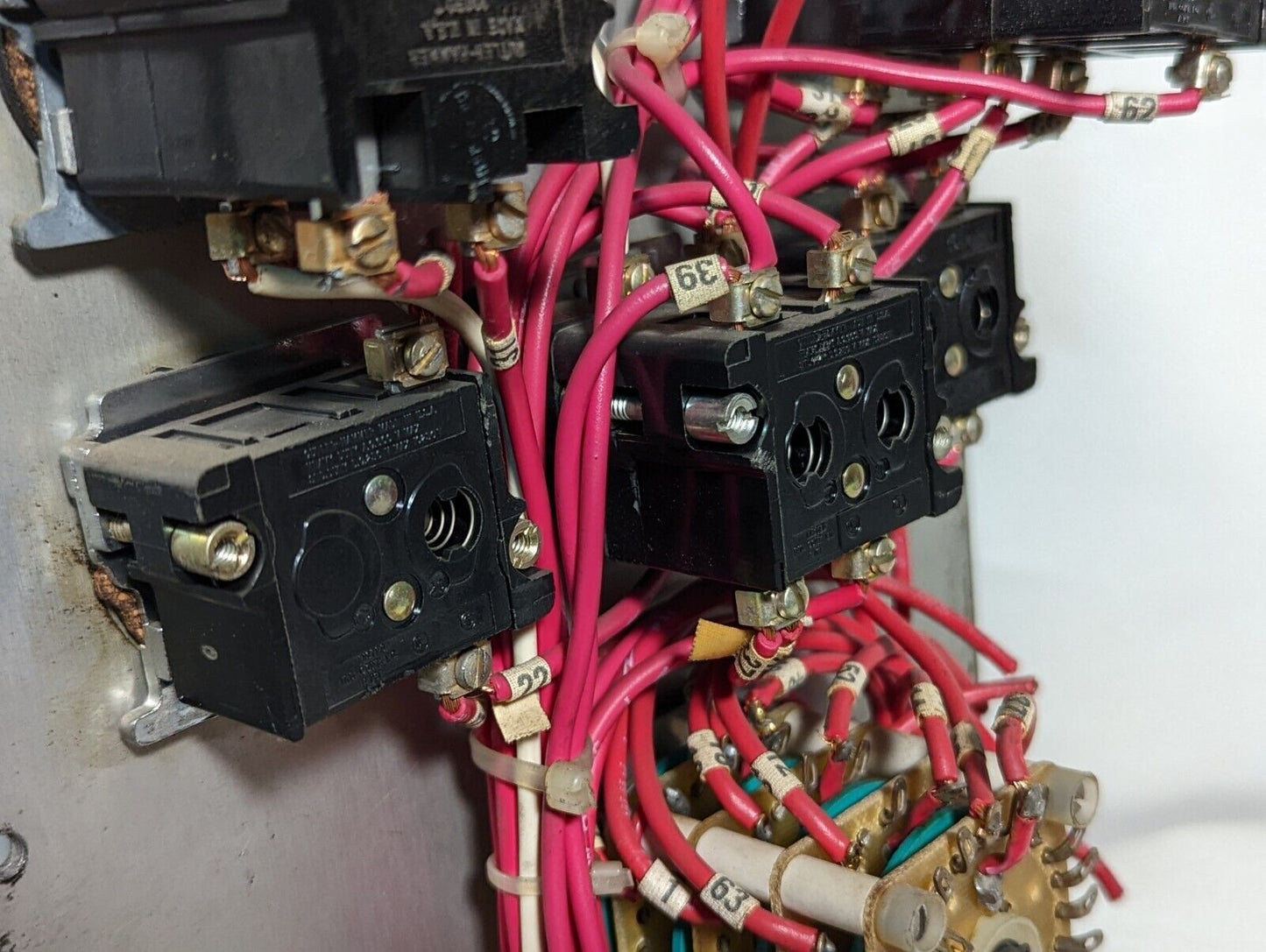 Motor control panel with pushbutton, rotary switches, indicator lights, keyed
