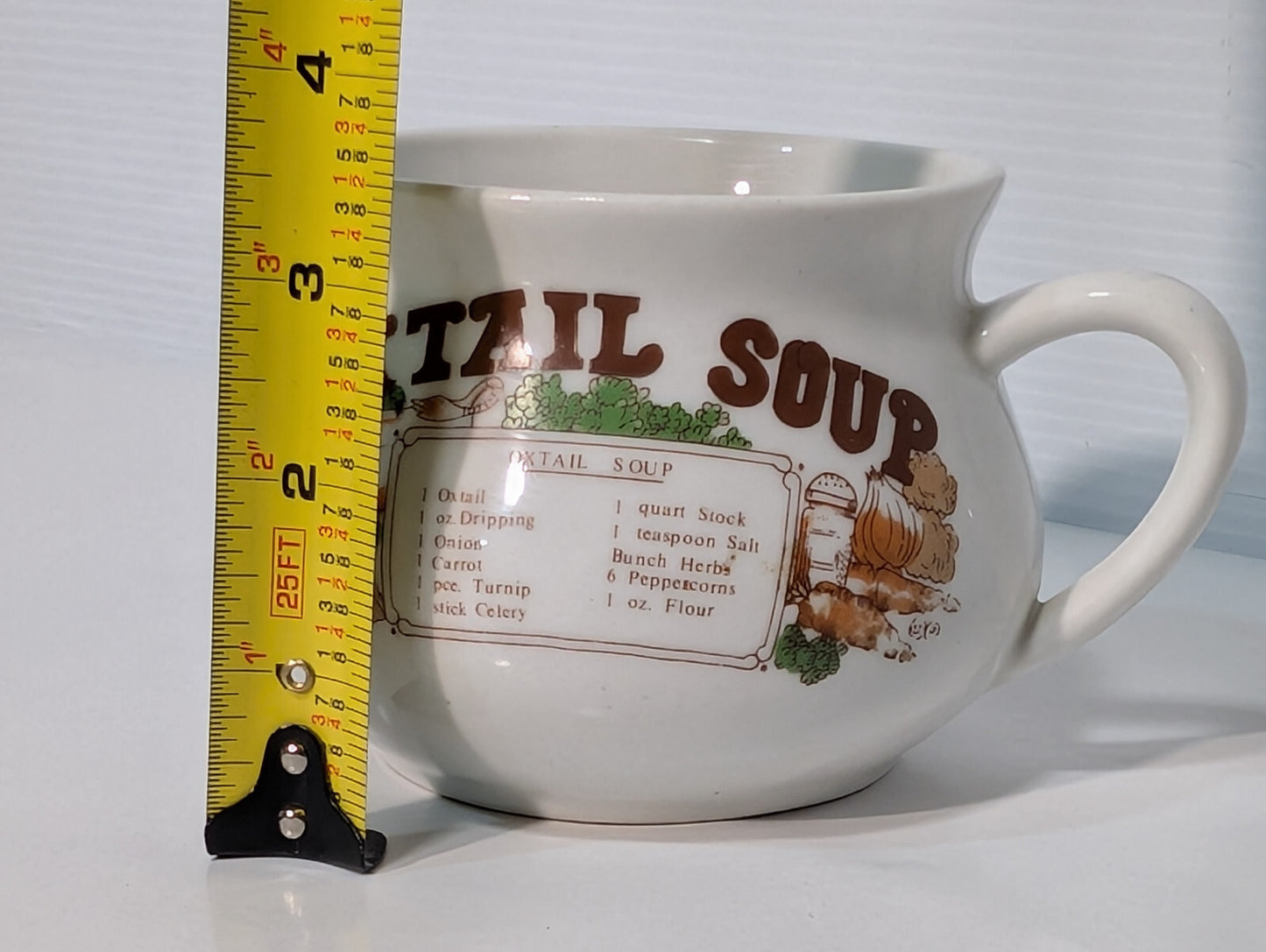 Vintage 1970s Oxtail Soup Bowl Recipe Ingredients Handled Ceramic Stonewear Mug