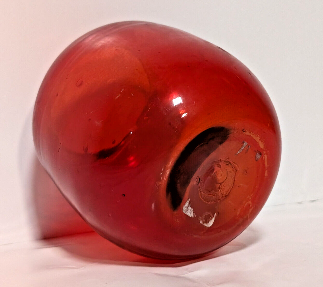 Vintage Poppy Red Round Oval Mid Century Modern Glass Vase, 1960s, Minimalist