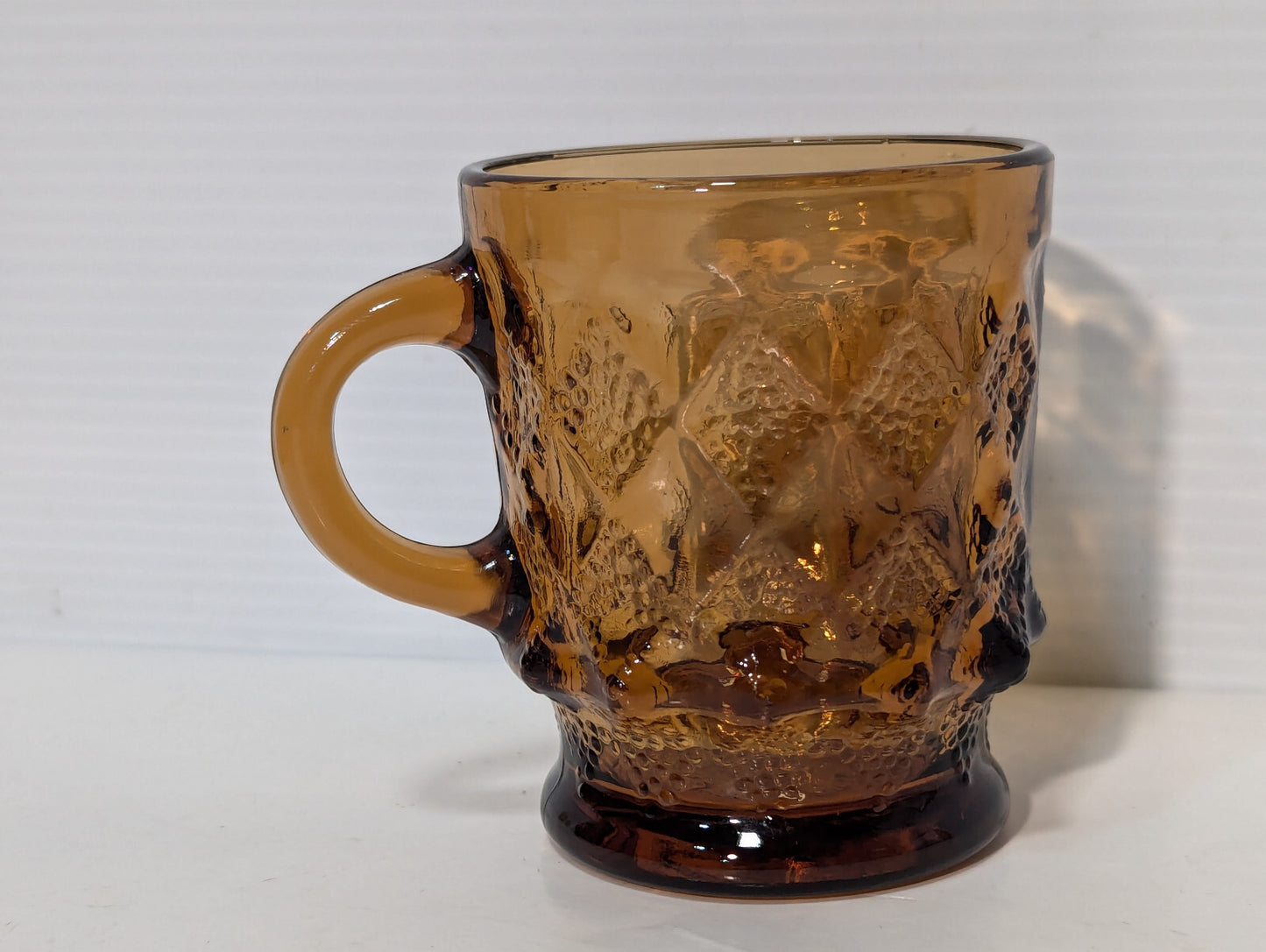 Vintage 8 Piece Anchor Hocking Amber Brown Glass Kimberly Diamond Cups Fire King