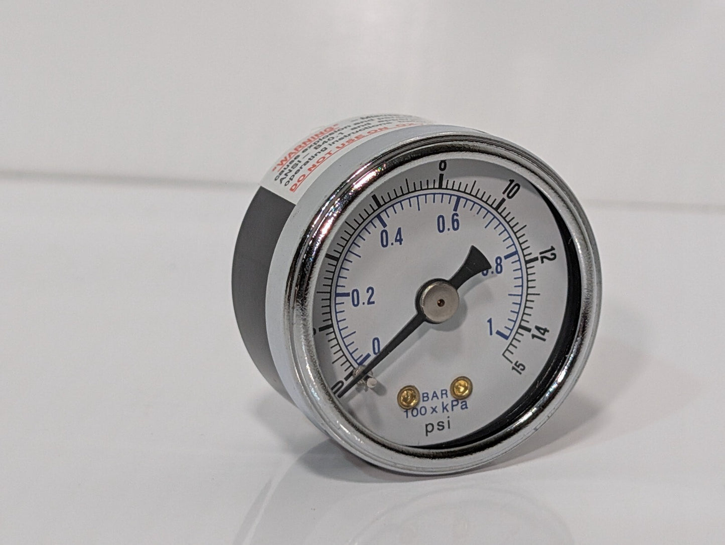 102D-158B Dry Pressure Gauge 1.5" 1/8" NPT Brass Back 15 PSI/KPA/BAR