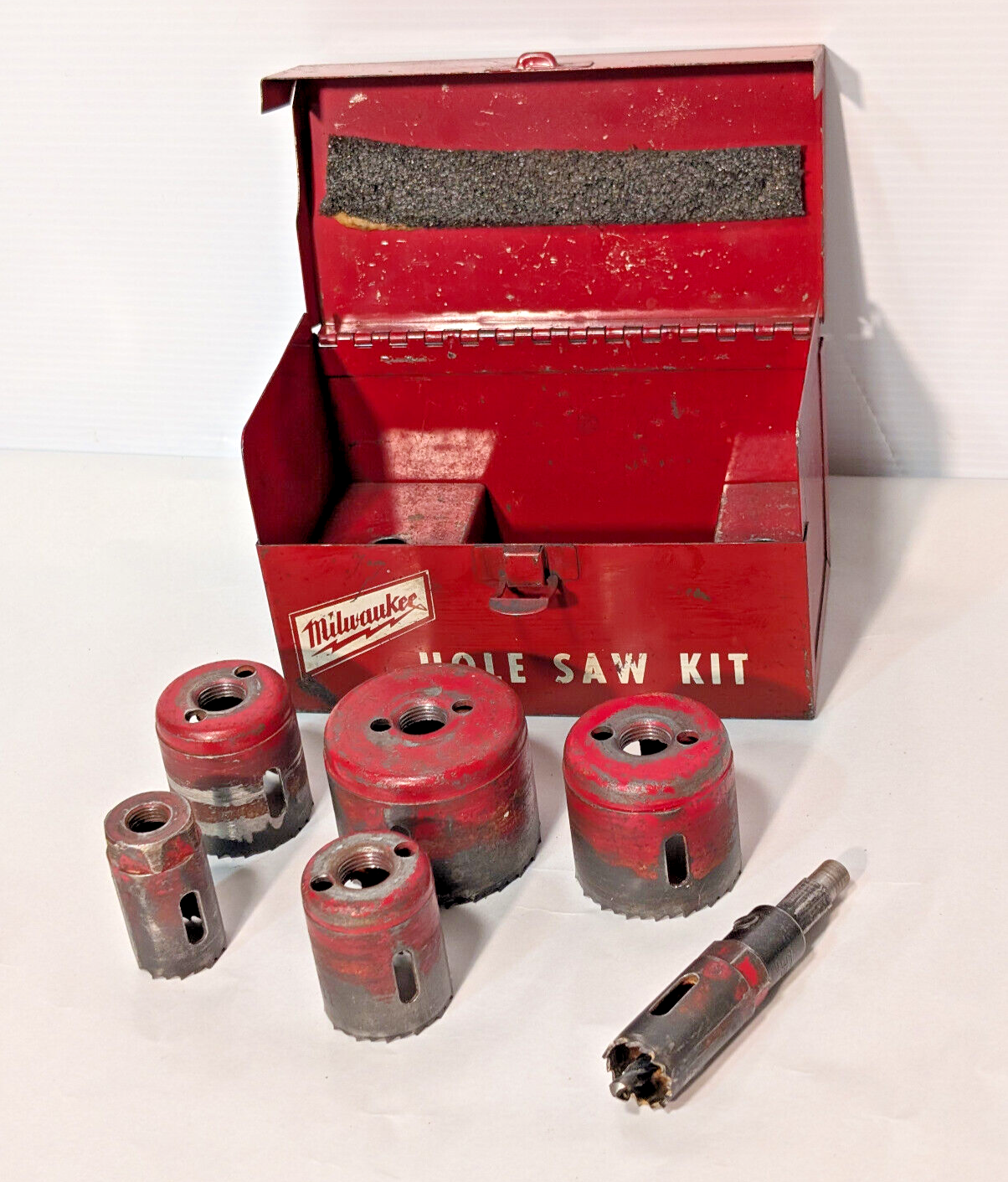 Vintage Milwaukee Hole Saw Kit Circular Dozer Metal Box Components, Made in USA
