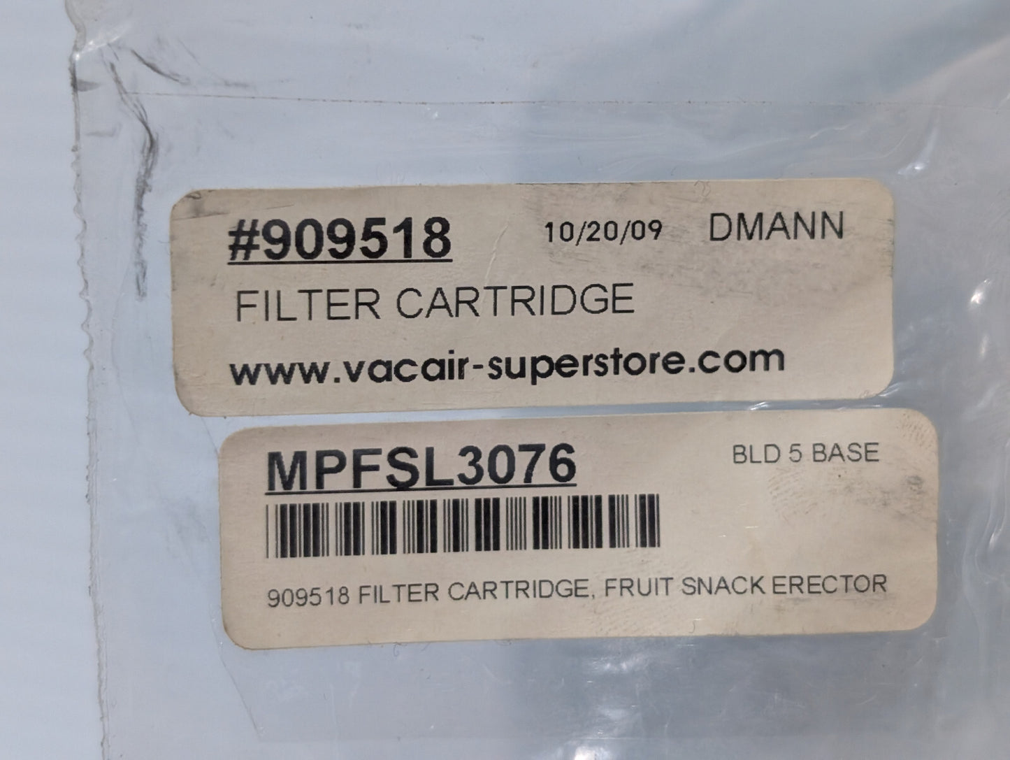 Vac-Air 909518 Air Filter Cartridge MPFSL3076 Industrial Manufacturing Assembly