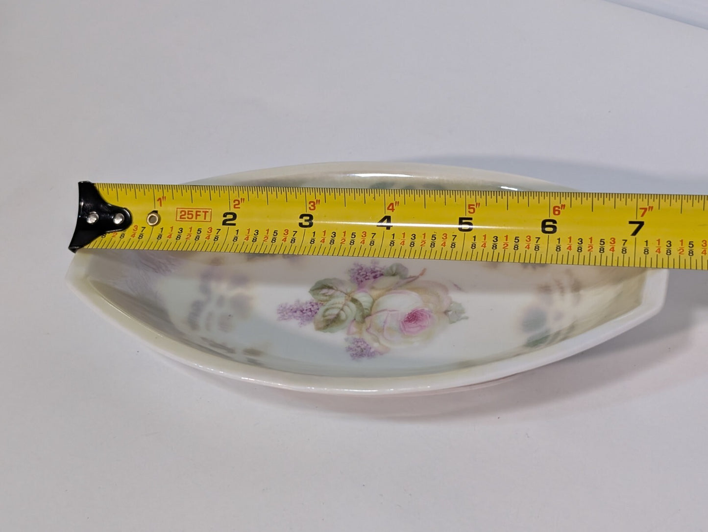 Vintage Three Crowns Germany Floral Porcelain Oval Dish China Luster Ware
